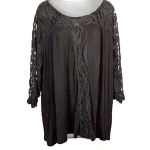 Araza Woman’s Black Lace Blouse Size 3xl Lace‎ Sheer Sleeves